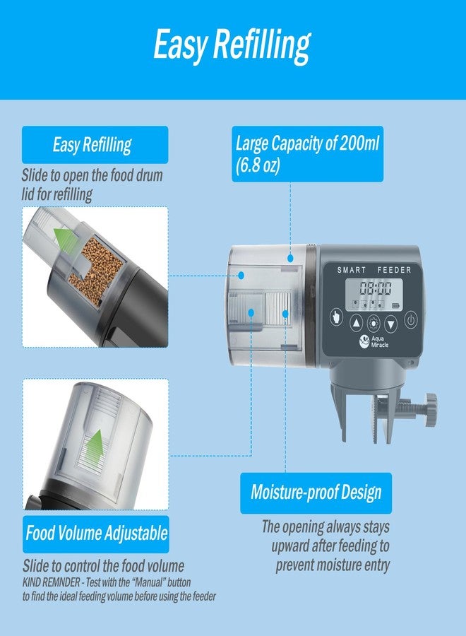 AquaMiracle Programmable Automatic Fish Feeder for Aquarium, Auto Fish Food Dispenser with Timer, Volume Adjustable Vacation Aquarium Feeder with Digital Display, for Granules Pallets Strips - Image 4